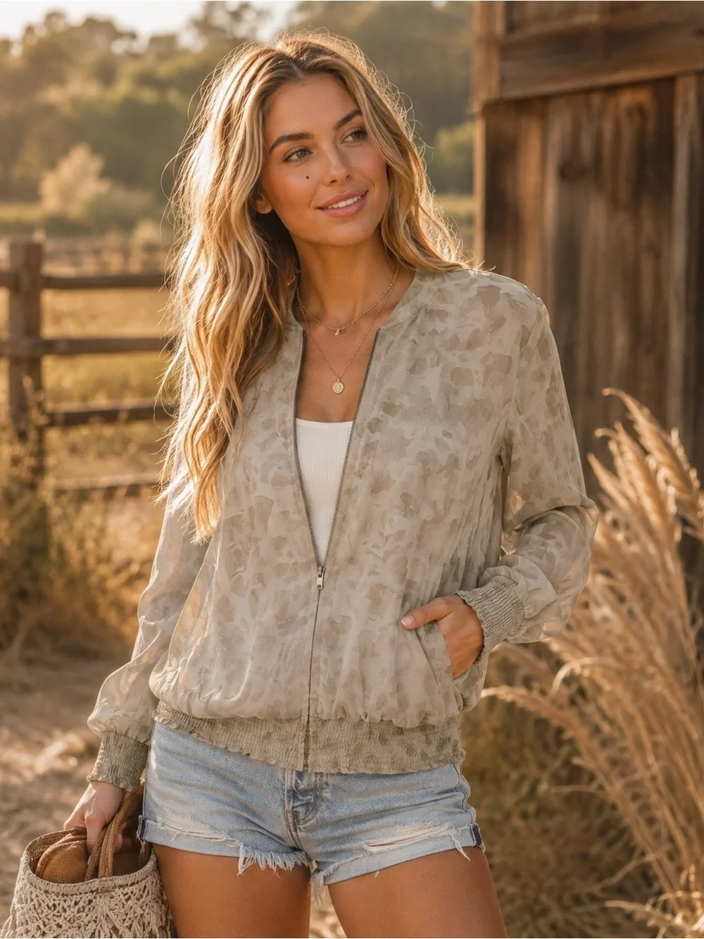 Mystree Light tan/ taupe Patterned Bomber Jacket